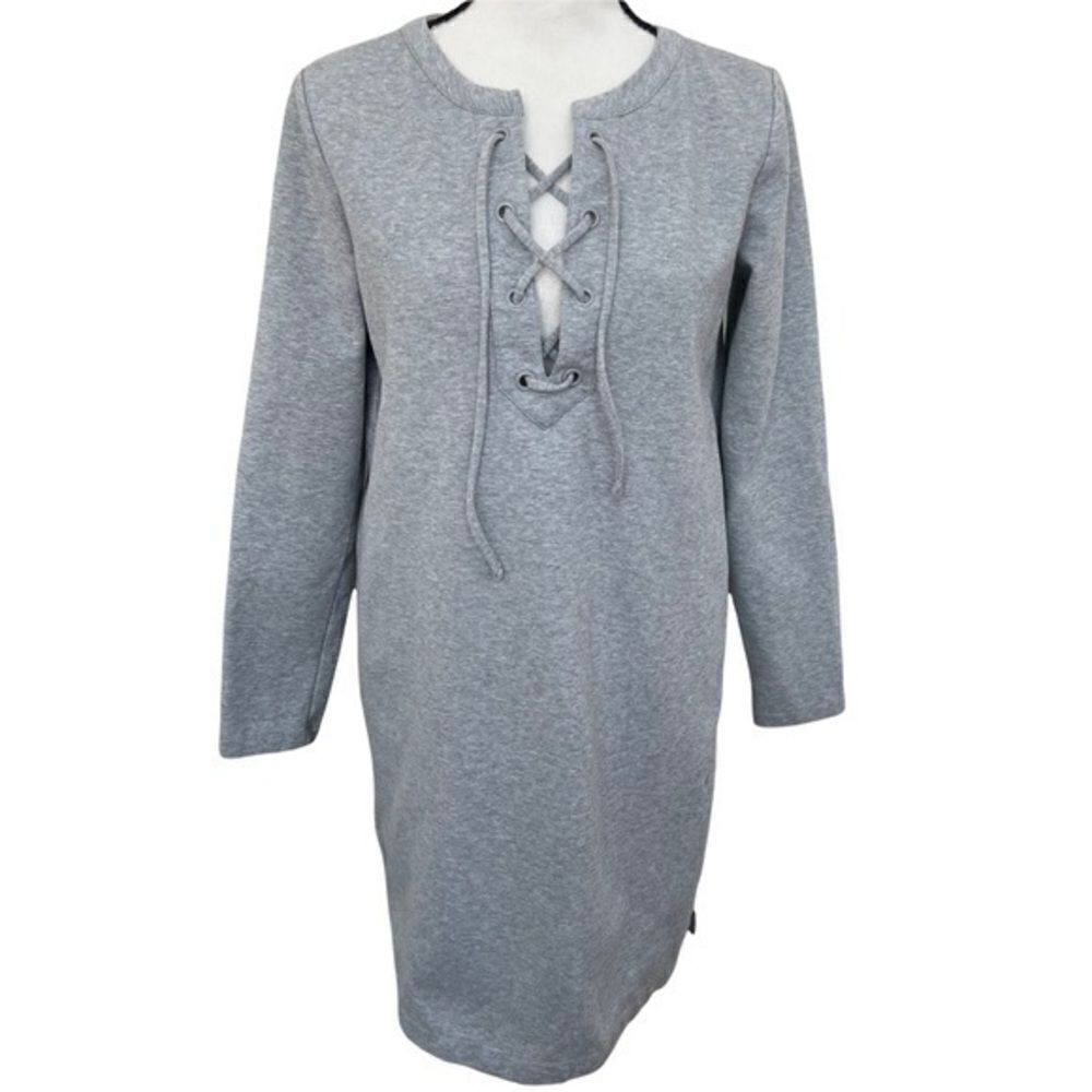 J. Crew Gray Mercantile Knit Lace Up Short Casual Dress size S Cotton Blend.